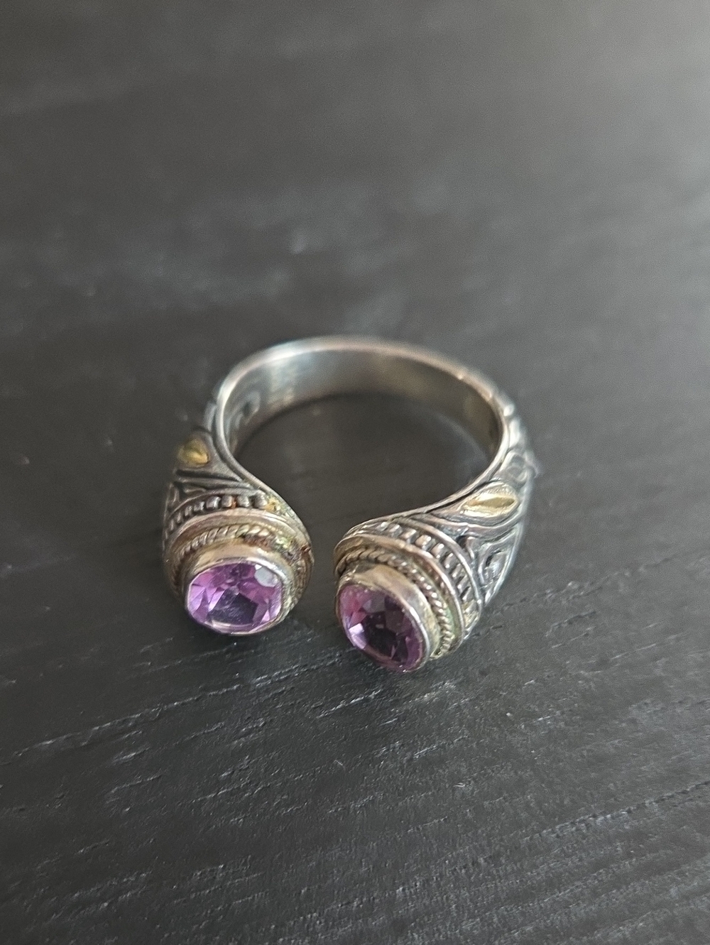 Brighton Oxidized Silver Ring with Purple Aurora Borealus and Gold Accents